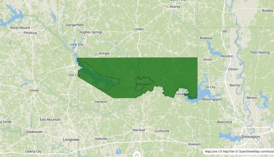 Map preview of Marion County, TX - Poverty Rate