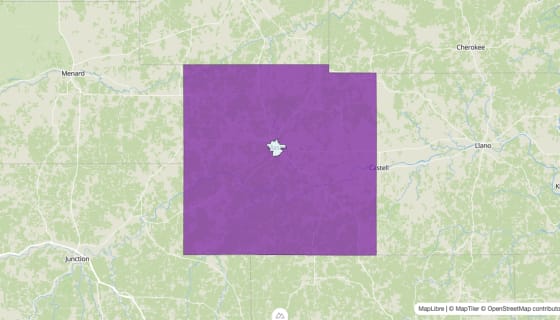 Map preview of Mason County, TX - Median Age