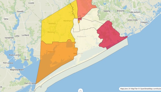 Map preview of Matagorda County, TX - Median Gross Rent
