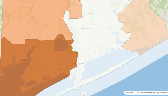Map preview of Matagorda County, TX - Population by Census Tract (2023)