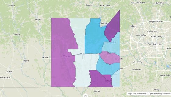 Map preview of Medina County, TX - Median Age