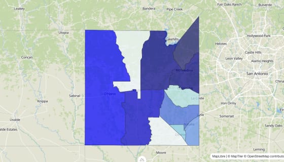 Map preview of Medina County, TX - Median Home Value