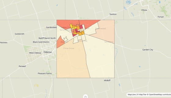 Map preview of Midland County, TX - Median Gross Rent