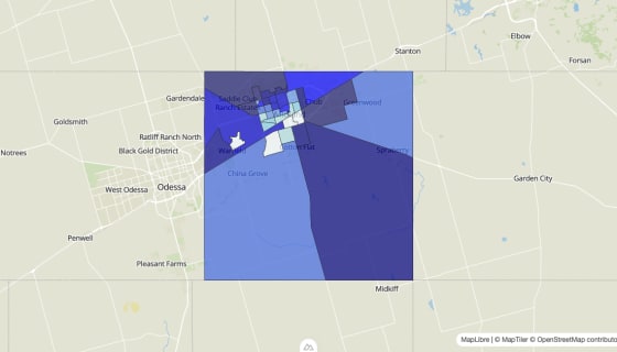 Map preview of Midland County, TX - Median Home Value
