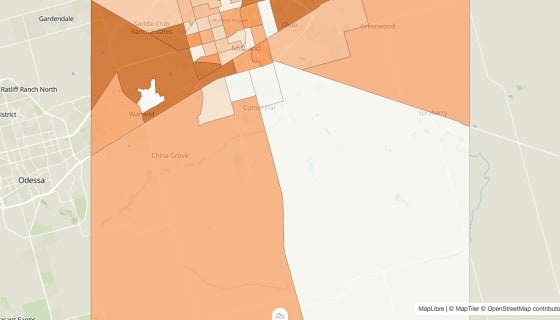 Map preview of Midland County, TX - Population by Census Tract (2023)