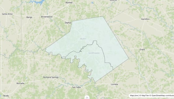 Map preview of Mills County, TX - Unemployment Rate