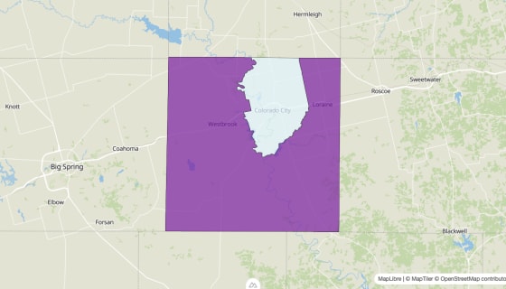 Map preview of Mitchell County, TX - Median Age
