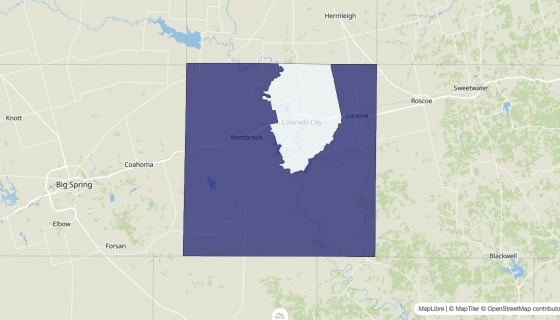 Map preview of Mitchell County, TX - Median Home Value