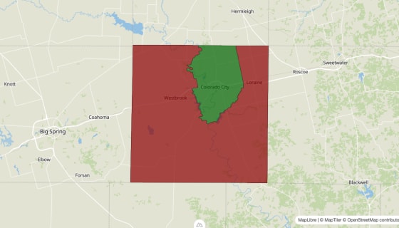Map preview of Mitchell County, TX - Median Household Income