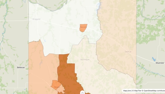 Map preview of Montague County, TX - Population by Census Tract (2023)