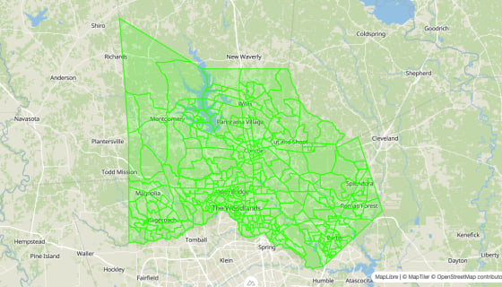 Map preview of Montgomery County, TX - Block Groups