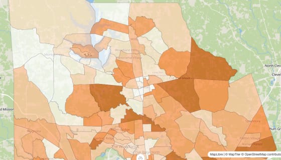 Map preview of Montgomery County, TX - Population by Census Tract (2023)