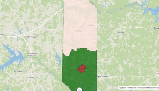 Map preview of Morris County, TX - Median Household Income
