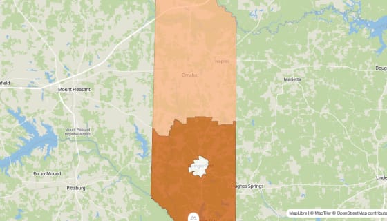 Map preview of Morris County, TX - Population by Census Tract (2023)