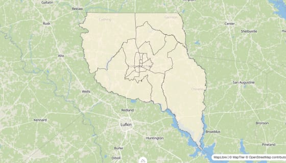 Map preview of Nacogdoches County, TX - Bachelor's Degree Rate