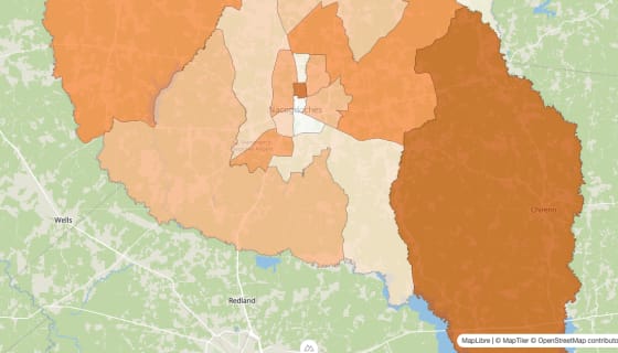Map preview of Nacogdoches County, TX - Population by Census Tract (2023)