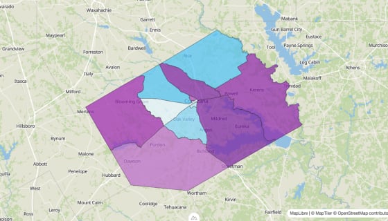Map preview of Navarro County, TX - Median Age