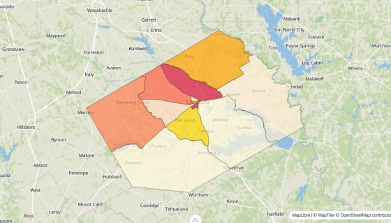 Map preview of Navarro County, TX - Median Gross Rent