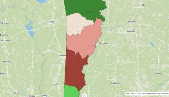 Map preview of Newton County, TX - Median Household Income