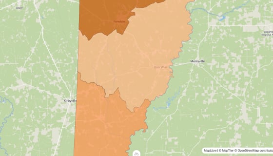 Map preview of Newton County, TX - Population by Census Tract (2023)