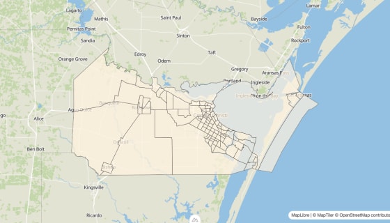 Map preview of Nueces County, TX - Bachelor's Degree Rate