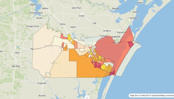 Map preview of Nueces County, TX - Median Gross Rent