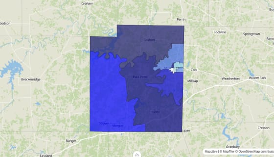 Map preview of Palo Pinto County, TX - Median Home Value