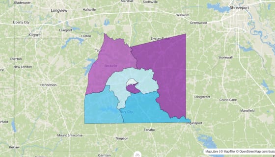 Map preview of Panola County, TX - Median Age