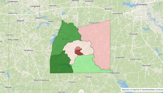 Map preview of Panola County, TX - Median Household Income
