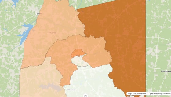 Map preview of Panola County, TX - Population by Census Tract (2023)