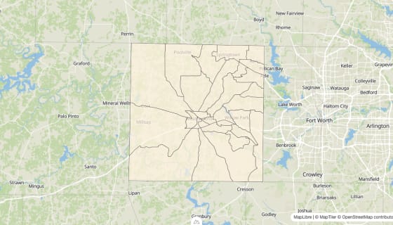 Map preview of Parker County, TX - Bachelor's Degree Rate