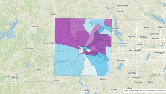 Map preview of Parker County, TX - Median Age