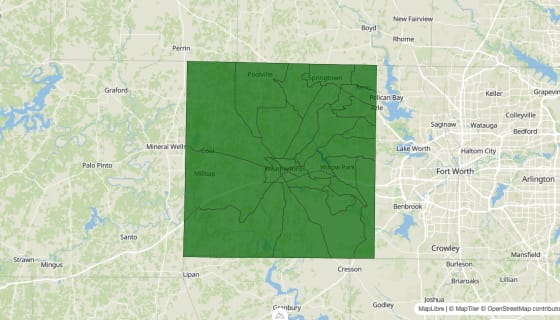 Map preview of Parker County, TX - Poverty Rate