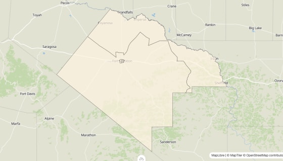 Map preview of Pecos County, TX - Bachelor's Degree Rate