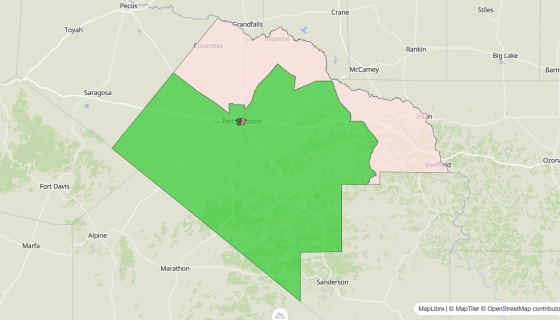 Map preview of Pecos County, TX - Median Household Income
