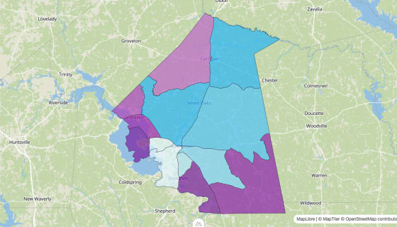Map preview of Polk County, TX - Median Age