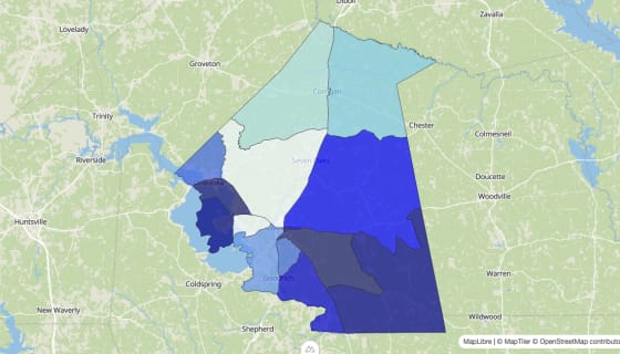Map preview of Polk County, TX - Median Home Value