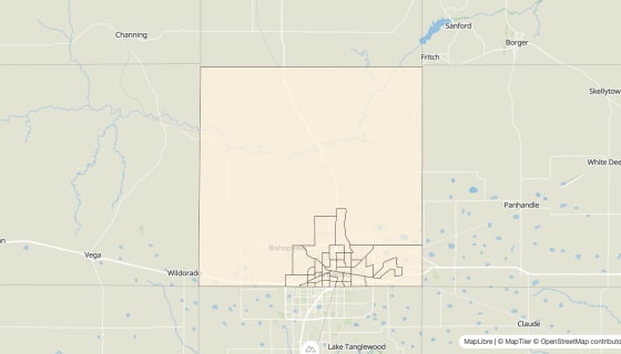 Map preview of Potter County, TX - Bachelor's Degree Rate