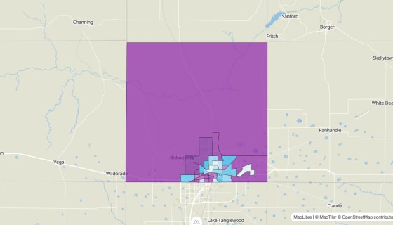 Map preview of Potter County, TX - Median Age