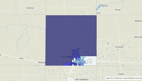Map preview of Potter County, TX - Median Home Value