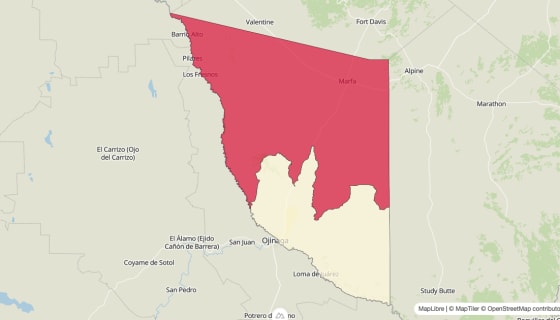 Map preview of Presidio County, TX - Median Gross Rent