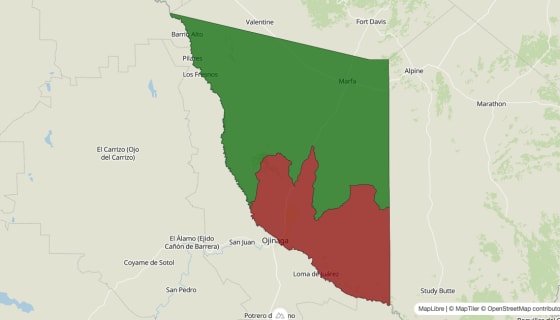 Map preview of Presidio County, TX - Median Household Income