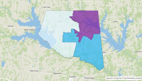 Map preview of Rains County, TX - Median Age