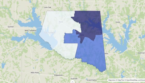 Map preview of Rains County, TX - Median Home Value
