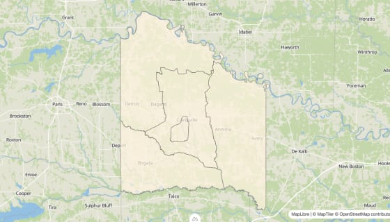 Map preview of Red River County, TX - Bachelor's Degree Rate