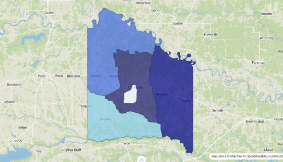 Map preview of Red River County, TX - Median Home Value
