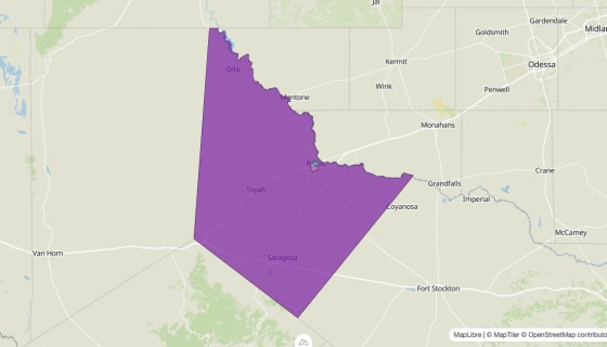 Map preview of Reeves County, TX - Median Age
