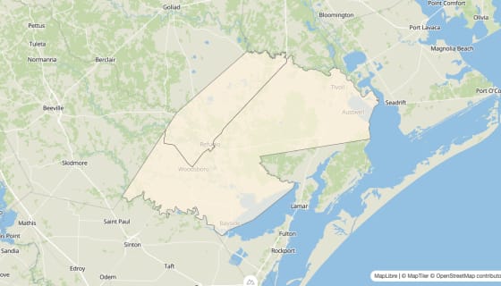 Map preview of Refugio County, TX - Bachelor's Degree Rate