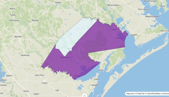 Map preview of Refugio County, TX - Median Age