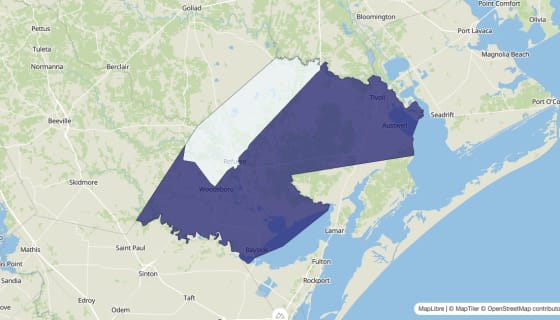 Map preview of Refugio County, TX - Median Home Value